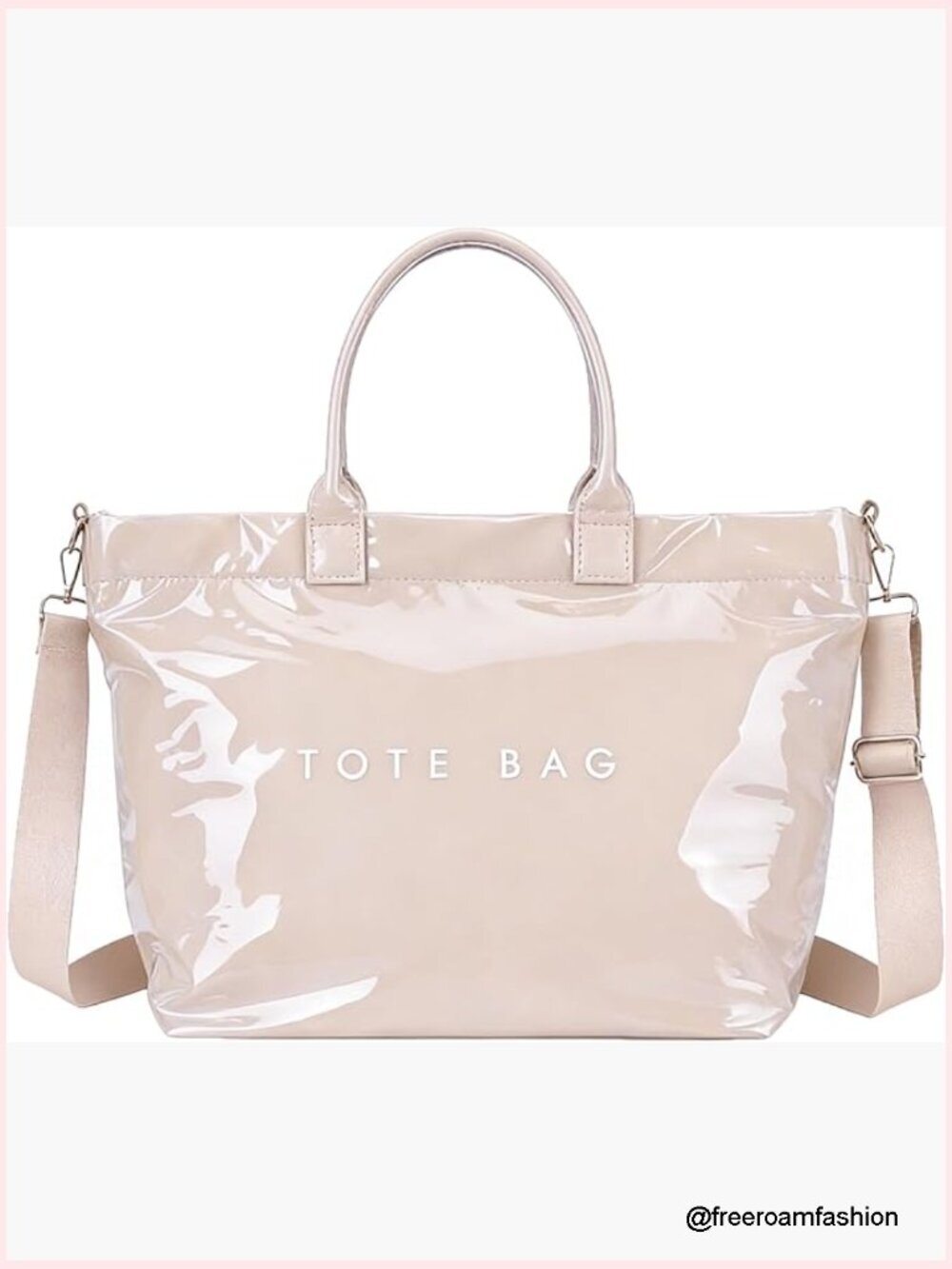 Large PVC Tote Bag with Letter Print, Waterproof Hobo Handbag for Work Travel